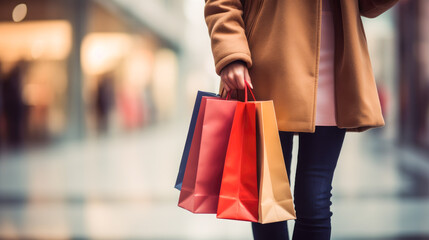 Woman with shopping bags in the street.