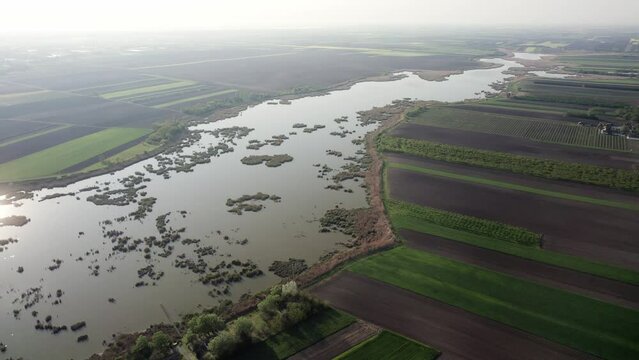Aerial footage of a Ludas lake nature reserve, habitat for many bird species