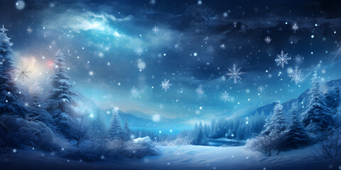 Snowy Anime Wonderland, Whimsical snowflakes dance in an enchanted forest, - obrazy, fototapety, plakaty