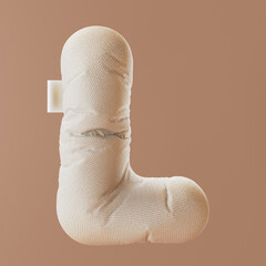 Inflated, bubble, textile, fabric 3d letter L. 3d rendering.