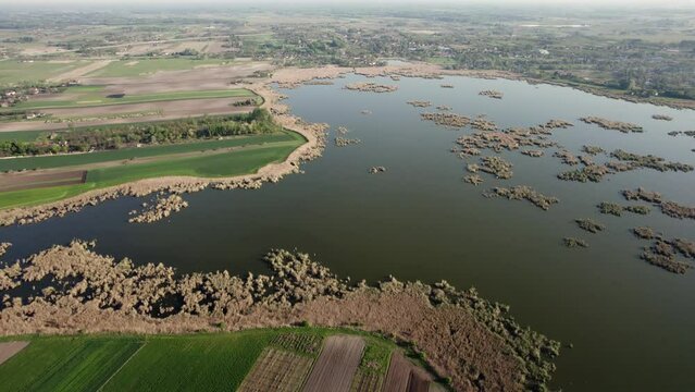 Aerial footage of a Ludas lake nature reserve, habitat for many bird species