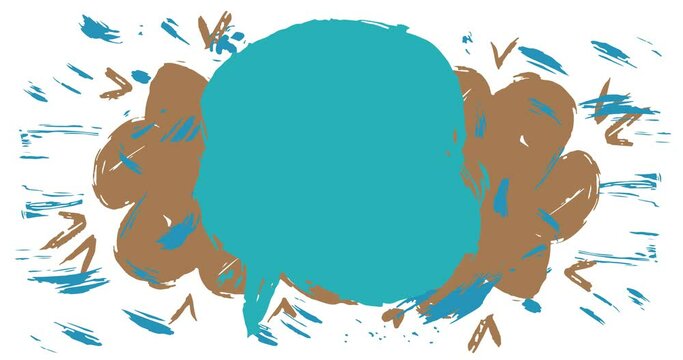 Abstract brown and blue graffiti speech bubble animation. Urban style Message sign on white background. Modern talk icon cartoon video.