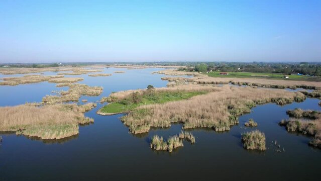 Aerial footage of a Ludas lake nature reserve, habitat for many bird species