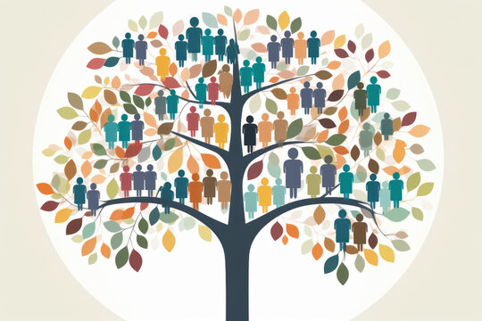 Genealogical tree with generations of different women, community and family concept