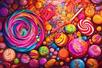 Vibrant sweets burst. Candy store, confectionery. Artwork. Generative AI