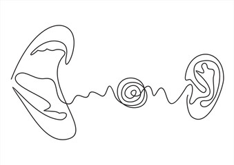 listen and speak icon, voice or sound symbol.Continuous one line logo design.