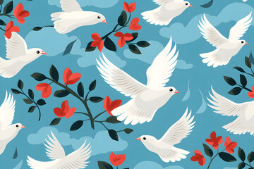 White doves flying. Peace symbol concept against war and armed conflicts