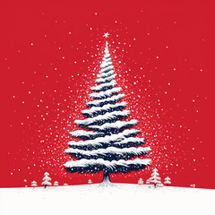 a snow tree with words merry christmas on a red background