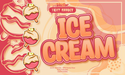 Ice cream editable text effect with seamless apple ice cream hand drawn pattern