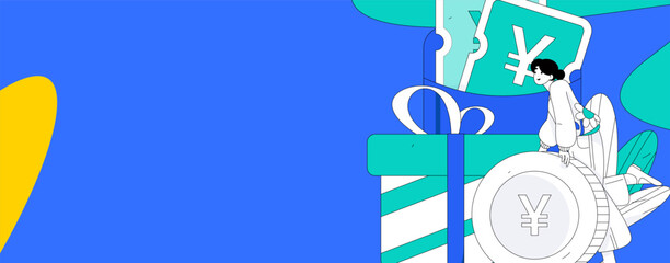 Use red envelopes to attract new customers and promote activity. Flat vector character concept illustration
