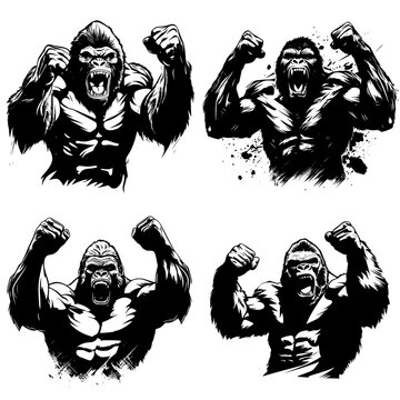 Vector images of gorilla animal ready for fight