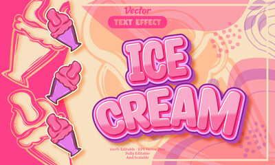 Ice cream editable text effect with seamless pink ice cream hand drawn pattern