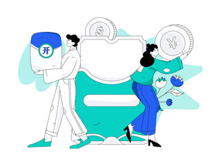 Use red envelopes to attract new customers and promote activity. Flat vector character concept illustration
