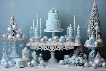 pastel blue christmas decor and sweetings