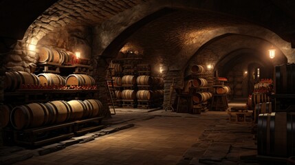 Interior of an underground wine cellar - obrazy, fototapety, plakaty