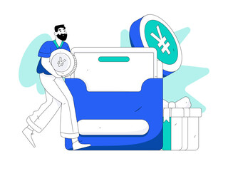 Use red envelopes to attract new customers and promote activity. Flat vector character concept illustration
