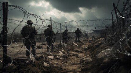 Razor Wire and Soldiers