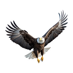 Bald eagle in flight isolated on white transparent background