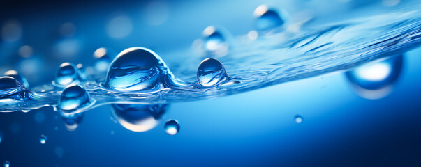 Clean blue water bubbles floating