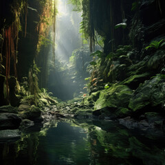 Landscape View Of One Beautiful beautiful Rainforest cave in green nature landscape - obrazy, fototapety, plakaty