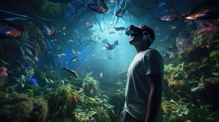 Man in vr headset exploring metaverse world