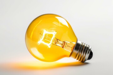 New ideas, energy reduction: yellow light bulb on white background. Generative AI