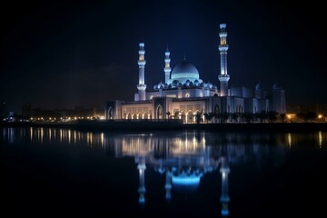 Fototapeta na wymiar stunning mosque at Ramadan night. Generative AI