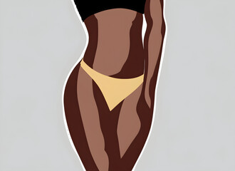 Woman lower body illustration. With yellow underwear. Darker skin. AI generated 