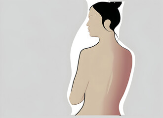 woman illustration with back facing camera and head in profile naked top. AI generated 