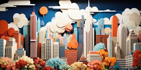 A display of paper cut buildings and trees. AI image.
