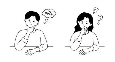vector illustration of a man and a woman sitting at their desks and contemplating deeply.