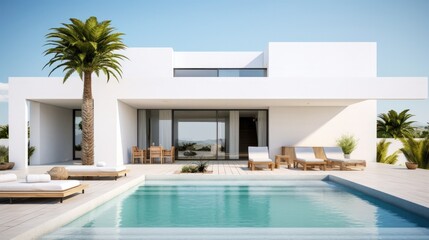 Fototapeta na wymiar Modern white house exterior with swimming pool 