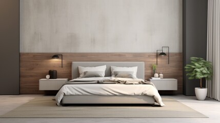Fototapeta na wymiar Modern contemporary bedroom with empty gray wall