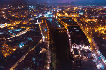 Oradea romania tourism aerial a mesmerizing night view of a historic European city, showcasing its...