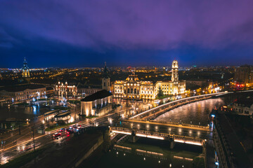 Oradea romania tourism aerial a mesmerizing aerial view of a historic European city illuminated at night