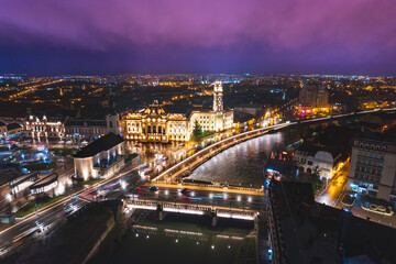 Oradea romania tourism aerial a stunning nighttime aerial view of a historic European city's iconic attractions