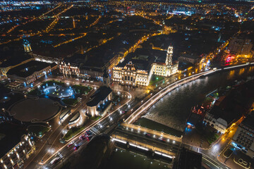 Fototapeta na wymiar Oradea romania tourism aerial a stunning aerial view of a historic European city at night, showcasing its iconic attractions