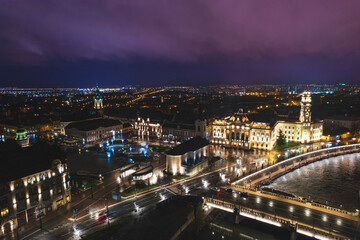 Fototapeta na wymiar Oradea romania tourism aerial a mesmerizing nighttime aerial view of a historic European city, showcasing its iconic attractions and rich heritage