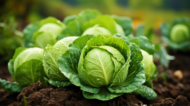 Cabbage greens in high quality fields for daily nutritional needs. Generative AI