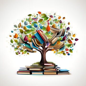 illustration of a tree with books
book, tree, school, education, flower, design, vector, color, art, paper, illustration, decoration, 