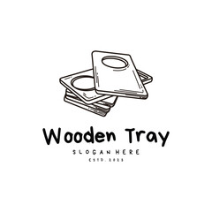 Wooden Tray Retro Vintage Line Art Logo Design