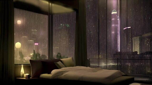 luxurious cozy apartment rain thunder sounds