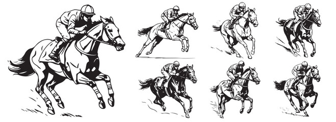 Horse Racing, vector illustration silhouette laser cutting black and white shape