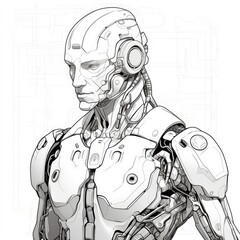 Futuristic cyborg character with high-tech enhancements