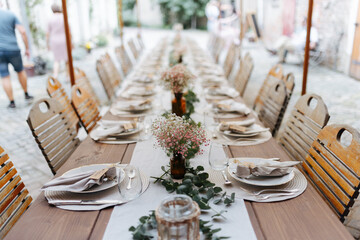Beautiful table decoration at barn wedding