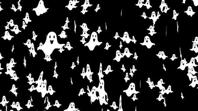 Spooky White Halloween Ghosts Rising Swirling Transparent Background Loop
