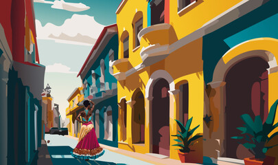 street in the city old San Juan Puerto Rico boricua dancer in Viejo San Juan - obrazy, fototapety, plakaty