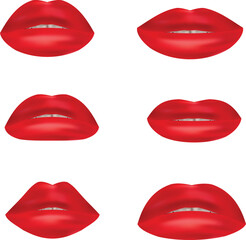 set of different shapes of red lips on a transparent background