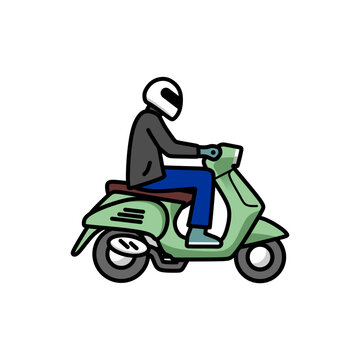 recommend clip art: riding scooter line art vector illustration