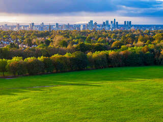 Fototapeta na wymiar Manchester Skyline aerial photo taken from Heaton Park an early morning